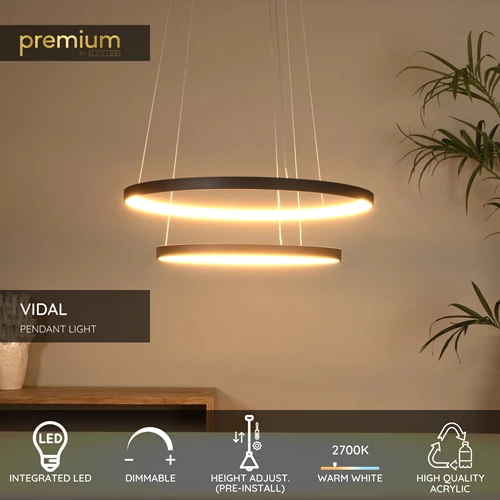 Lucide VIDAL - Pendant light - Ø 78 cm - LED Dim. - 1x92W 2700K - Black | Premium - USP